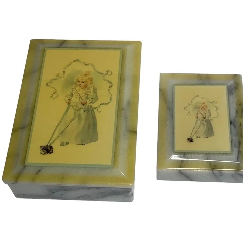 The Magic Kitten by Maud Humphrey Bogart Marble Trinket Box & Paperweight 1987